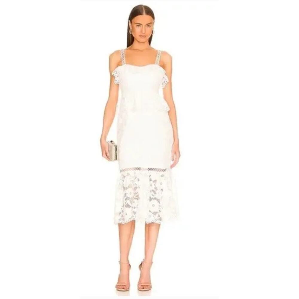 Revolve Likely Leigh White Lace Sleeveless strappy eyelet Midi Dress Size 2 NWT